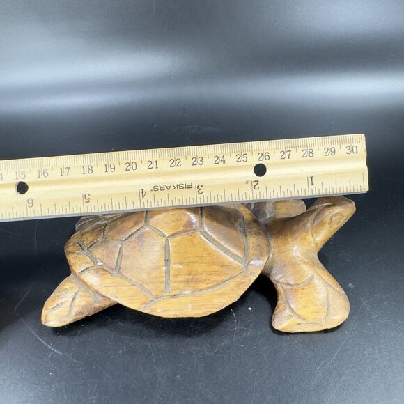 Vintage Hand Carved Wooden Turtle Figurine Decor Whimsical Wood Figure Hand Made - Picture 6 of 15